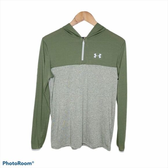 Under Armour Green Gray 1/4 Zip Hoodie YXL - Picture 1 of 5